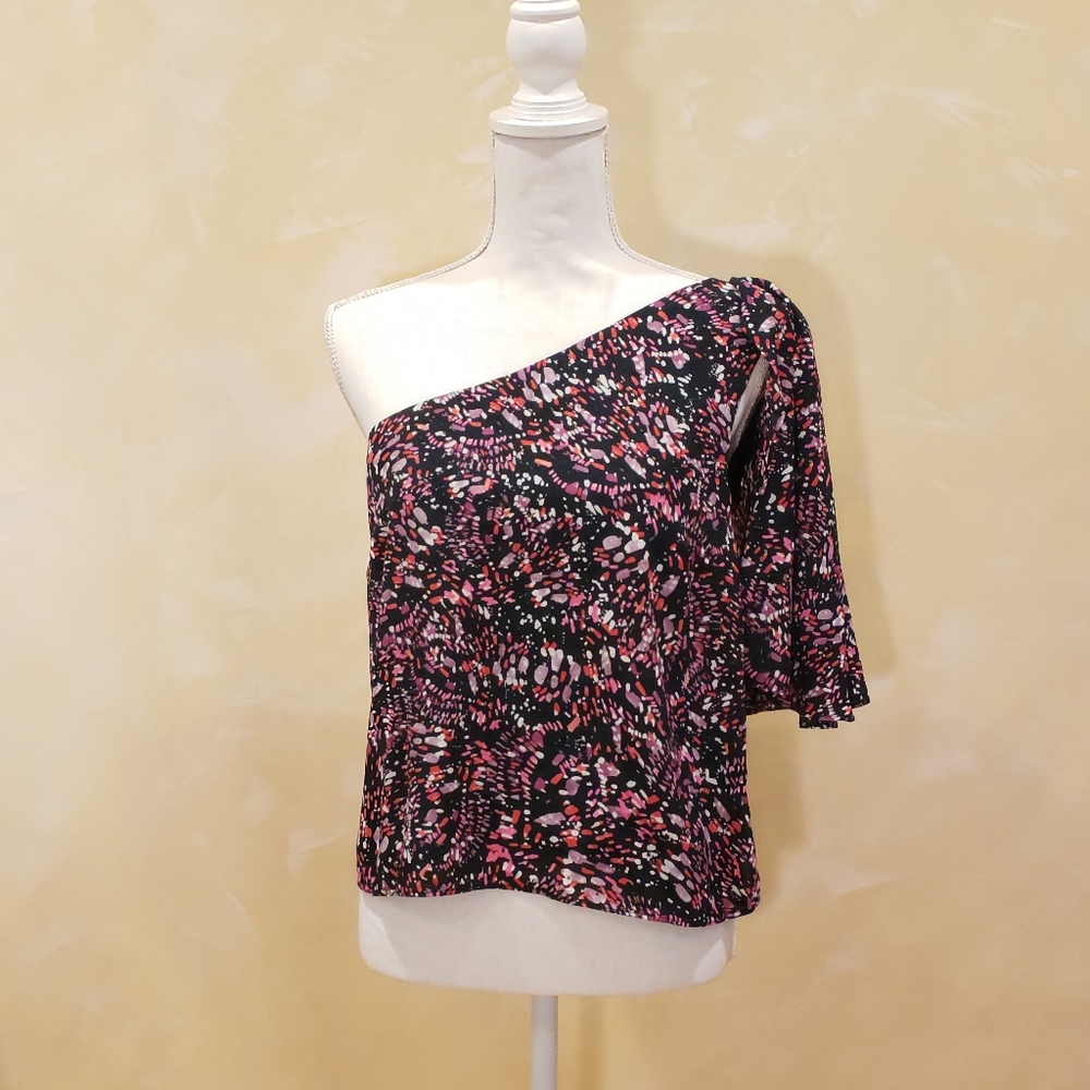 NWOT Aqua Pink Print One Sleeve Blouse Top